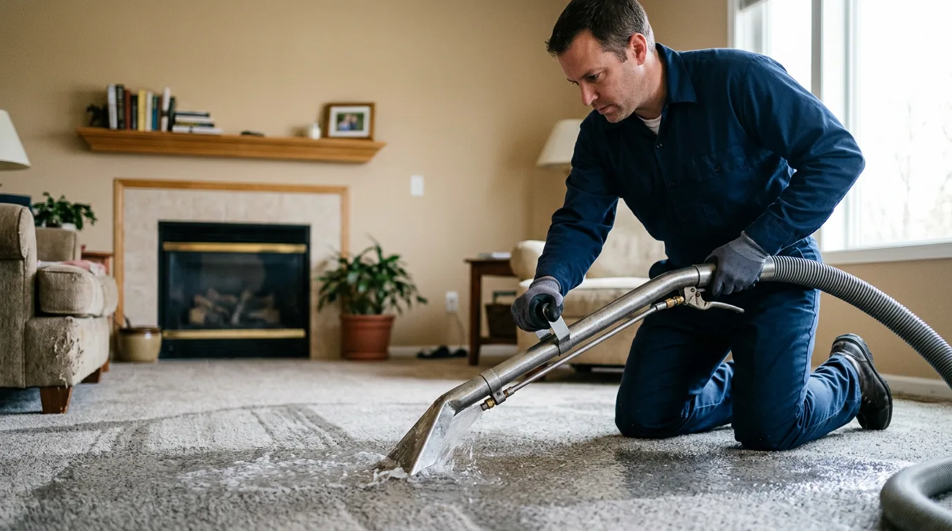 Water damage restoration technician working near Quinton, OK